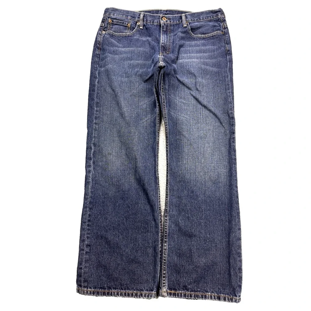 Levis‎ 569 Jeans Men 38x32 Blue Loose Baggy Straight Whisker Distress Dark Denim